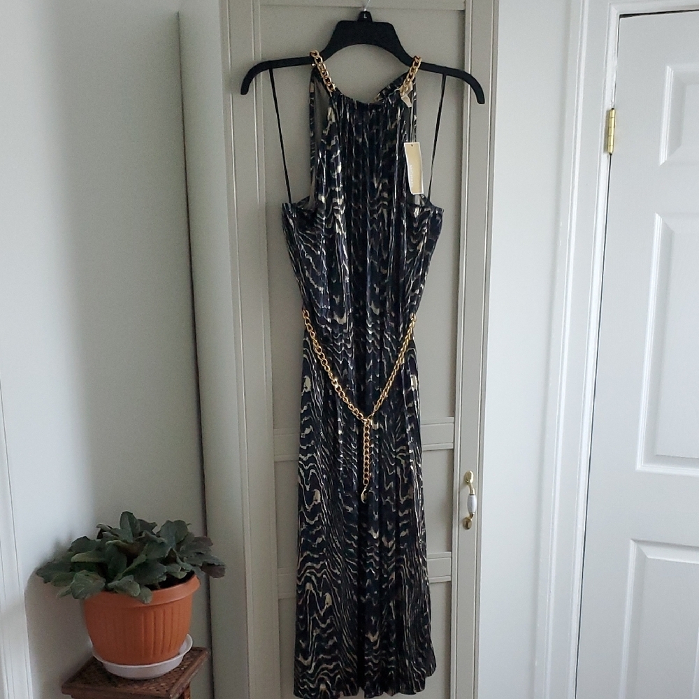 Michael Kors Pleated Metallic Halter Maxi Sundress - Picture 3 of 9